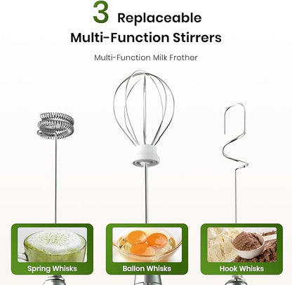 Nahida Handheld Milk Frother Wand with Stand & 14oz Milk Frothing Pitcher Milk Coffee Cappuccino Latte Art - White