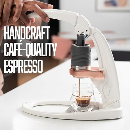 Flair UPDATED PRO 3 (White) - All manual lever espresso maker with a stainless steel brew head, pressure gauge, shot mirror and a small size