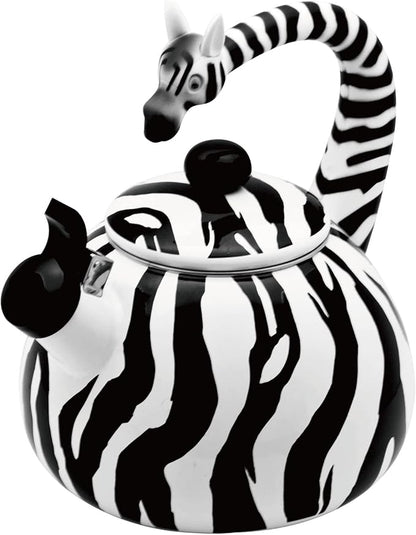 Whistling Tea Kettle for Stove Top Enamel on Steel Teakettle, Supreme Housewares Zebra Design Teapot Water Kettle Cute Kitchen Accessories Teteras (2.1 Quart, Zebra)