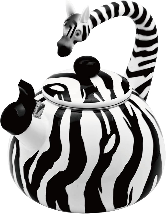 Whistling Tea Kettle for Stove Top Enamel on Steel Teakettle, Supreme Housewares Zebra Design Teapot Water Kettle Cute Kitchen Accessories Teteras (2.1 Quart, Zebra)