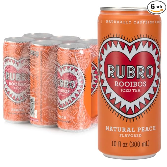 Rubro Rooibos Tea 6-Pack, Peach Iced Tea, Naturally Caffeine-Free, South African Iced Tea, Still, 6 x 300ml Cans