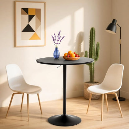 Athena Collection Bar Table Modern Round Cocktail Table Height Adjustable, Tall Bistro Pub Table with Sturdy Base, Suitable for Home, Kitchen, Pub, Restaurant, Black