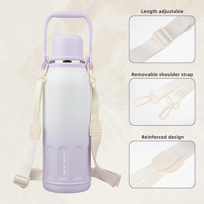 BJPKPK Insulated Water Bottle 50oz BPA Free Stainless Steel Water Bottles with Handle and Lid Travel Metal Thermal Flask,Purple Pearl