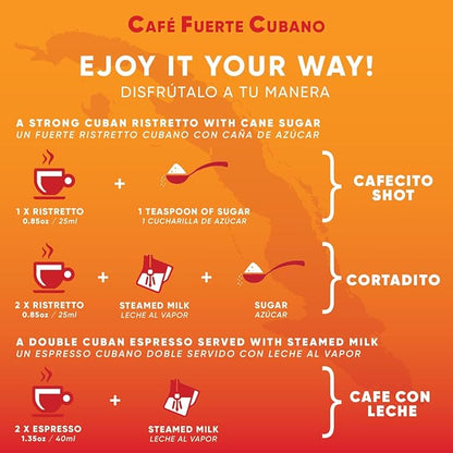 Café Fuerte Cubano, Aluminum Espresso Capsules, Compatible with Nespresso Original Machines, Dark Roast, Intensity 13, High Caffeine, Recyclable Coffee Pods, Roasted and Packaged in USA (80 Count)