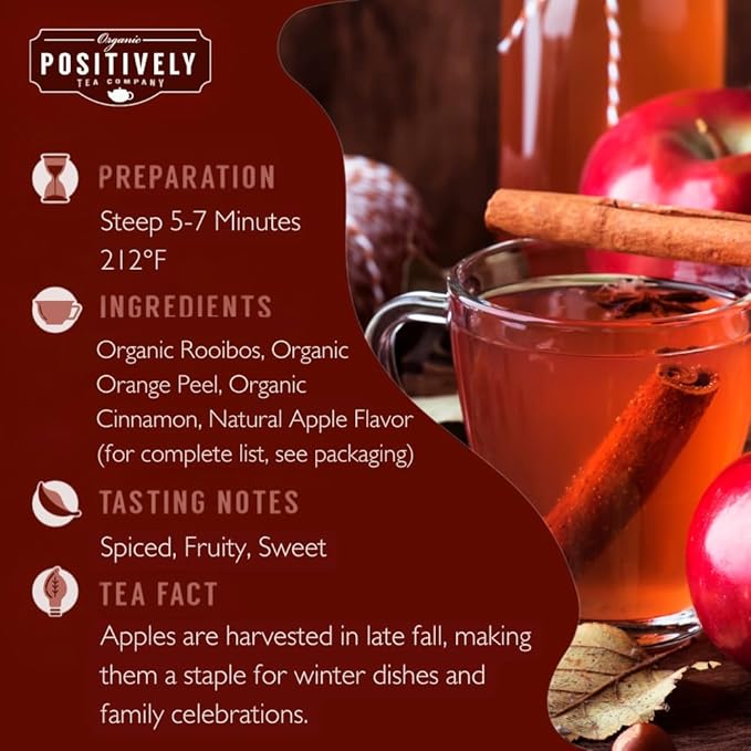 Organic Positively Tea Company, Winter Apple Cider Rooibos Tea, Loose Leaf, 16 Ounce