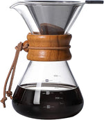 Load image into Gallery viewer, Pour Over Coffee Maker with Reusable Stainless Steel Drip Filter, Lead-Free Borosilicate Glass Coffee Carafe with Modern Wooden Collar for 1-2Cup, Circular Clear (400ml/13.5oz)