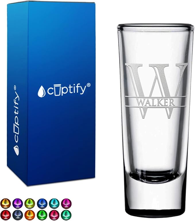 Personalized Shot Glass Black Bottom Custom 2 oz Cordial Shot Glasses Split Script Initial and Name for Gifts, Weddings, Birthdays, Party, Event, Decorations