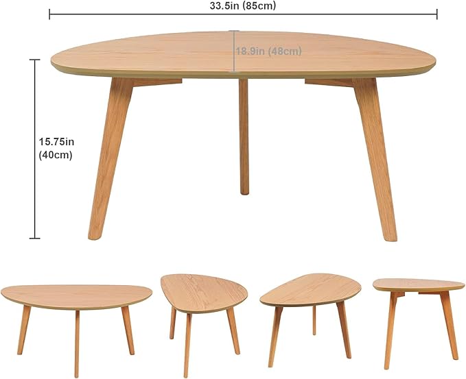FIRMINANA Small Oval Coffee Table Mid Century Modern for Living Room Center Minimalist Display Coffe Table,Nature Wood,18.9" D x 33.47" W 15.75" H