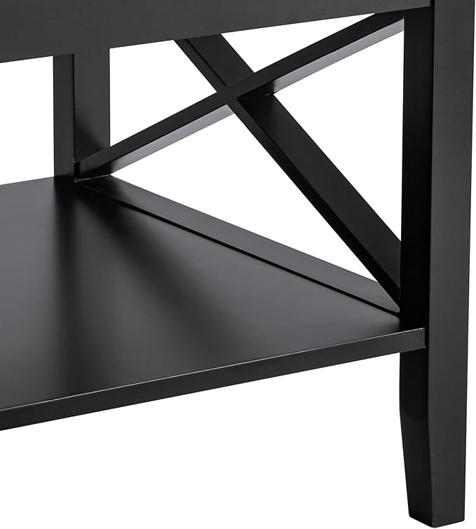 ChooChoo Oxford Coffee Table with Thicker Legs, Black Wood Coffee Table with Storage for Living Room