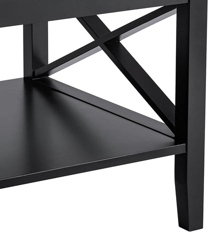 ChooChoo Oxford Coffee Table with Thicker Legs, Black Wood Coffee Table with Storage for Living Room