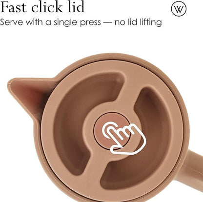 WOLFF - Thermal Coffee Carafe – 34oz/1L Insulated Food-Safe Plastic Exterior and Glass Liner, Wood-Style Handle – Keeps Drinks Hot or Cold for Hours, Coffee and Tea Dispenser - Nude Pink, 34floz/1L