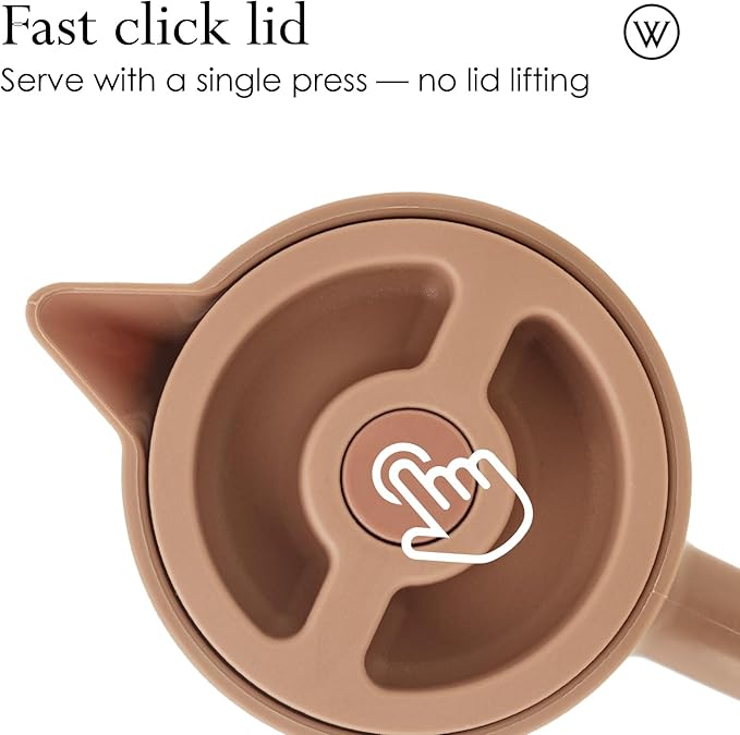 WOLFF - Thermal Coffee Carafe – 34oz/1L Insulated Food-Safe Plastic Exterior and Glass Liner, Wood-Style Handle – Keeps Drinks Hot or Cold for Hours, Coffee and Tea Dispenser - Nude Pink, 34floz/1L