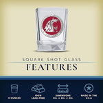 Load image into Gallery viewer, Heritage Pewter Washington State Square Shot Glass | Hand-Sculpted 1.5 Ounce Shot Glass | Intricately Crafted Metal Pewter Alma Mater Inlay
