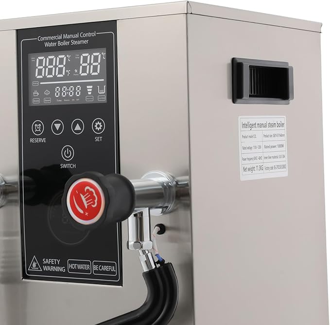 4 IN 1 Commercial Hot Water Machine, 110V/2300W Coffee Milk Foam Maker, 12L/3.17gal/H Steam Water Boiling Machine, Electric Foam Machine for Coffee Bubble Tea Milk Tea