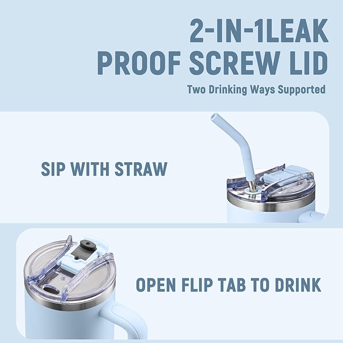 COKTIK 40 oz Tumbler With Handle and Straw Lid, Vacuum Insulated Travel Coffee Mug Stainless Steel Insulated Cup for Beverages, Leak-proof, Cupholder Friendly (Silent Sky)