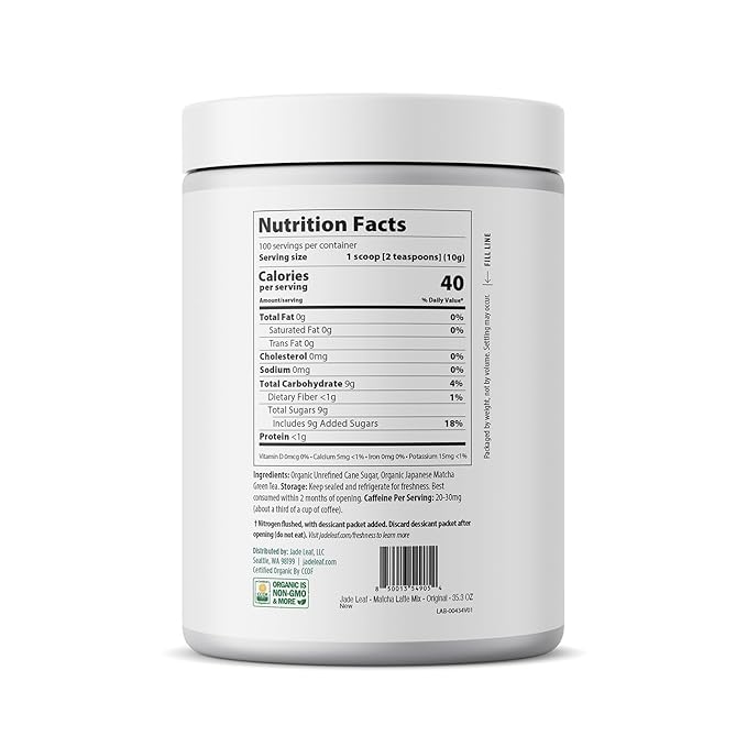 Jade Leaf Matcha Organic Cafe Style Sweetened Matcha Latte Green Tea Powder, Premium Barista Crafted Mix - Authentically Japanese, 100 Servings (2.2 Pound Bulk Tub)