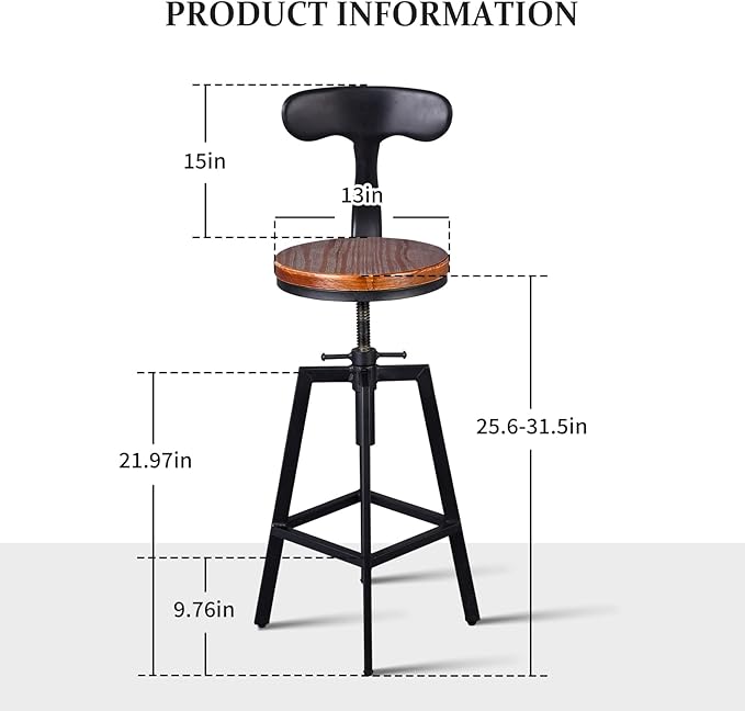 Small Kitchen Table Set, Modern Round Table and Stools for 2, Industrial Bar Stools with Backrest Height Adjustable