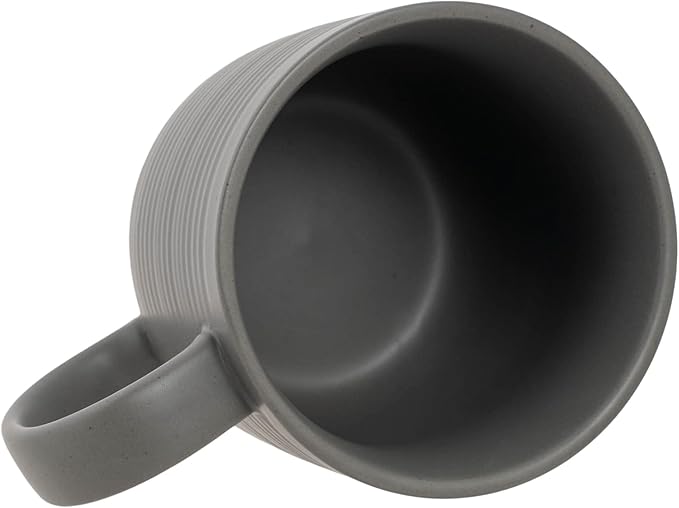 Elanze Designs Ribbed Ceramic Stoneware 16 ounce Raw Clay Bottom Coffee Mugs Set of 4, Grey