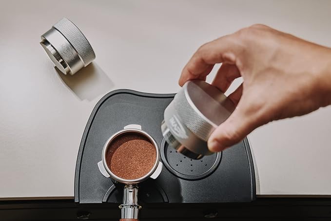 IKAPE Coffee Products, 51MM Coffee Distributor, Gravity Adaptive Espresso Distributor Fits All 51MM Espresso Portafilter, Compatible with 51MM Delonghi Bottomless Portafilter (Silver)