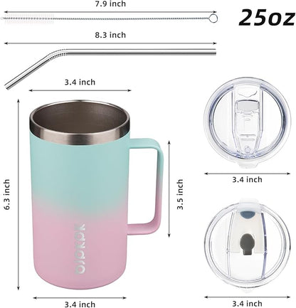 BJPKPK Insulated Coffee Mug with 2 Lids, 25oz Stainless Steel Insulated Tumbler with Handle, Double Wall Vacuum Coffee Cups, BPA Free Travel Mug for Coffee, Tea and Drinks, Marshmallow