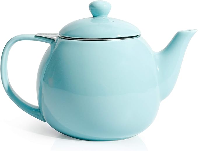 Sweese Teapot, Porcelain Tea Pot with Stainless Steel Infuser, Blooming & Loose Leaf Teapot - 27ounce, Turquoise