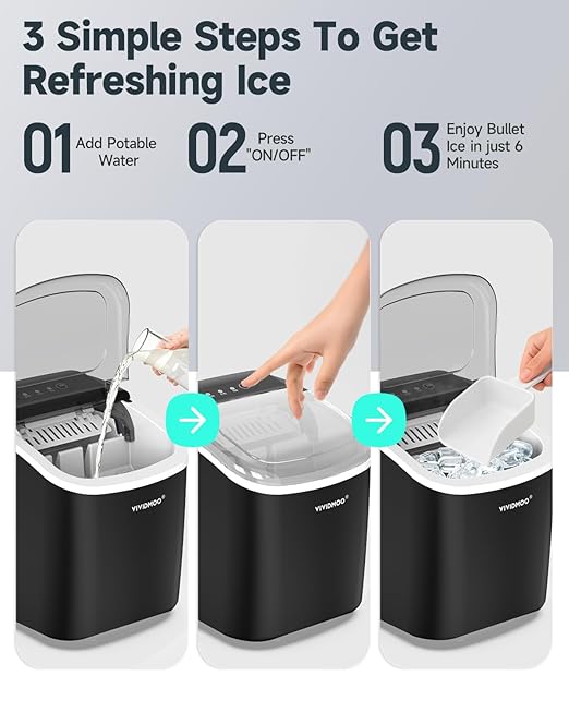 Countertop Ice Maker with Handle,26lbs/24H Bullet Ice Machine, 9 Ice Cubes Ready in 6 Mins,Self-Cleaning Sonic Ice Maker with Basket & Scoop,for Home/Office/Kitchen/RV/Party