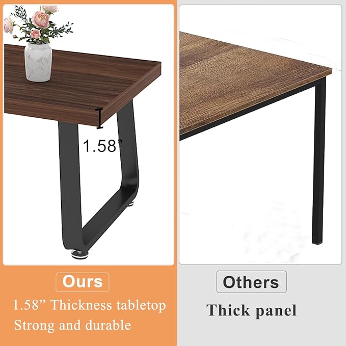 HSH Rustic Walnut Coffee Table, Modern Center Table, Rectangle Industrial Living Room Coffee Table, Simple Farmhouse Wood and Metal Tea Table for Home Bedroom Office, Walnut, 47 in