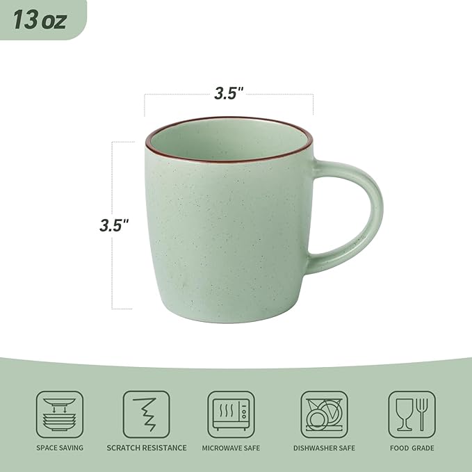 famiware Mercury Coffee Mugs 13 oz, Coffee Mugs Set of 4 with Handle, Cups for Latte, Hot Tea, Cappuccino, Mocha, Cocoa, Light Green