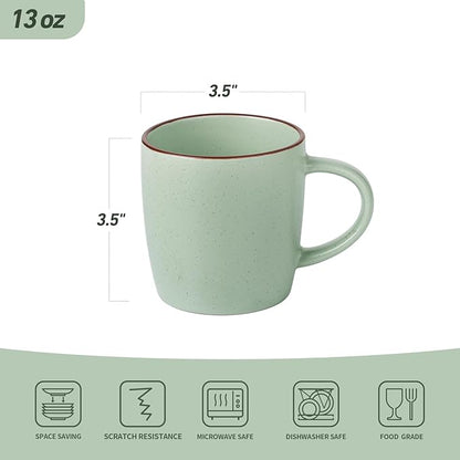 famiware Mercury Coffee Mugs 13 oz, Coffee Mugs Set of 4 with Handle, Cups for Latte, Hot Tea, Cappuccino, Mocha, Cocoa, Light Green