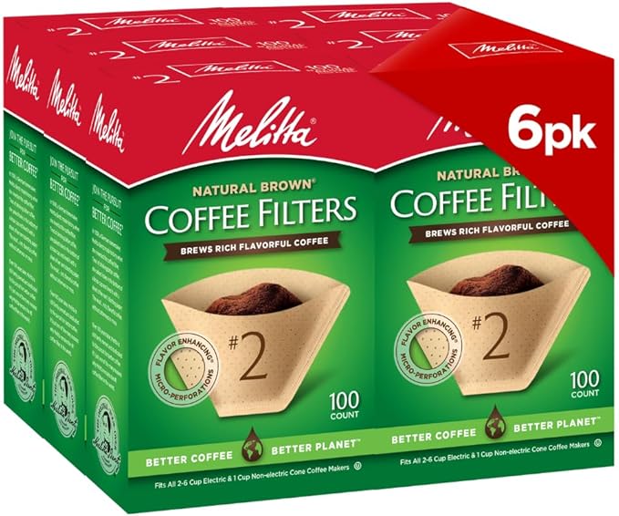 Melitta Cone Coffee Filters, Natural Brown, No. 2, 100-Count Filters (Pack of 6)