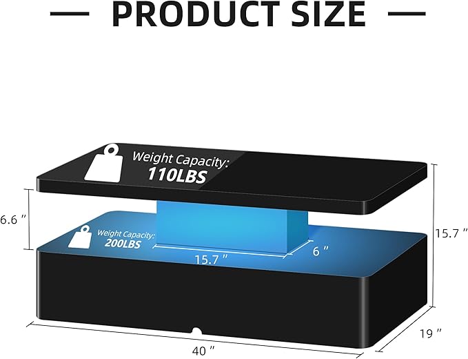 Spurgehom Contemporary Coffee Tables for Living Room, LED Coffee Table with Rounded Corner in 16 Colors, High Gloss 2 Tiers Table with Hidden Power Supply