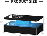 Spurgehom Contemporary Coffee Tables for Living Room, LED Coffee Table with Rounded Corner in 16 Colors, High Gloss 2 Tiers Table with Hidden Power Supply