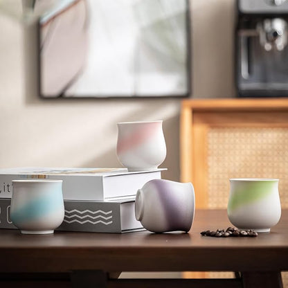 4-Oz Ceramic Espresso Cups Set - Multi-Color, Handle-Free Design for Home & Cafe | Dishwasher-Safe Stoneware Cups (Kiln turned pink, 4)