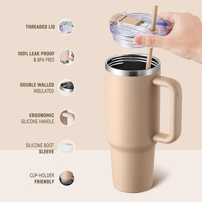 COKTIK 40 oz Tumbler With Handle and Straw Lid, Vacuum Insulated Travel Coffee Mug Stainless Steel Insulated Cup for Beverages, Leak-proof, Cupholder Friendly(Dark Night)