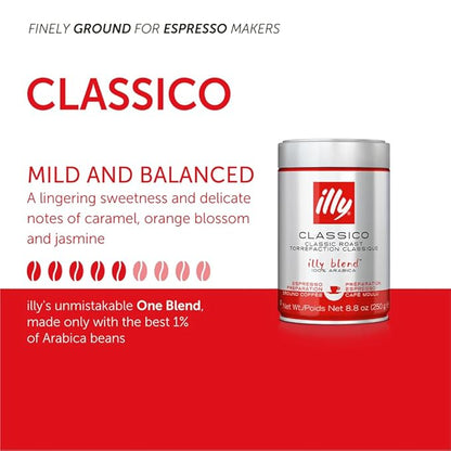 Illy Classico Ground Espresso Coffee, Medium Roast Roast With Notes Of Chocolate & Caramel, 100% Arabica, 8.8 Ounce (Pack Of 1)