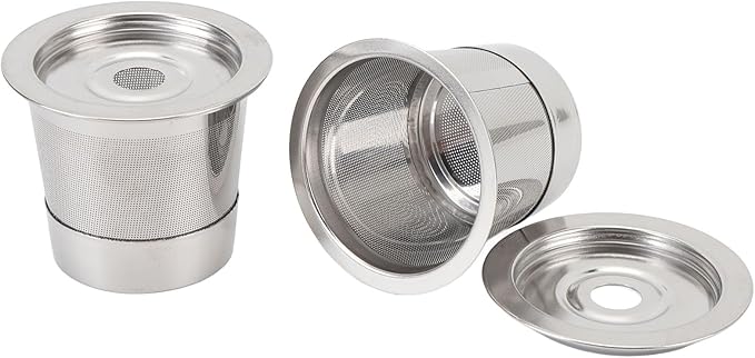 Reusable Coffee Pod, Stainless Steel Coffee Capsule, 304 Food Grade Easy Clean Dense Mesh Filter, Refillable Coffee Pod for Espresso Machine with Lids and Spoon
