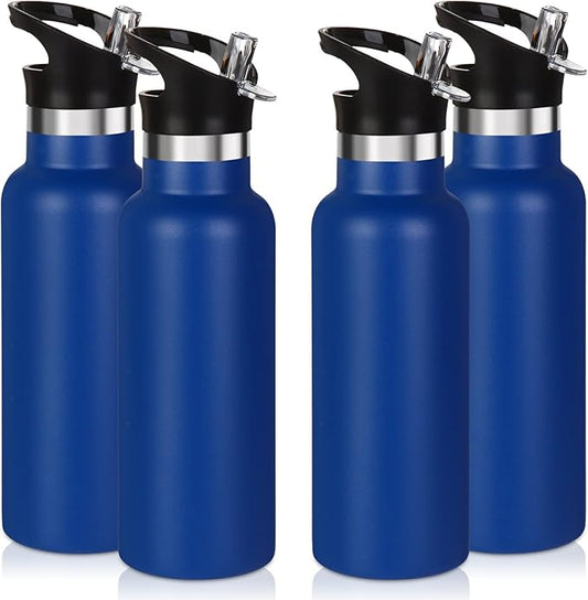 Volhoply 17oz Insulated Water Bottles Bulk 4 Pack,Stainless Steel Kids Water Bottle with Straw Lid,Reusable Sports School Flask Keep Cold (Navy,4 Set)