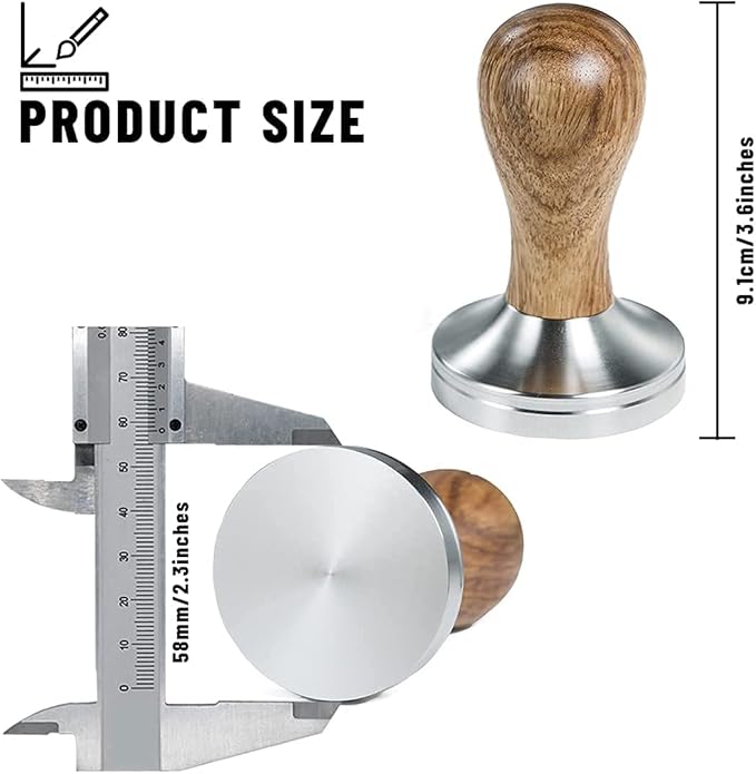 58mm Coffee Tamper Espresso Press with Tamper Mat Tamper with 304 Stainless Steel Base Wooden Handle Barista Espresso Machines Accessory (58mm)