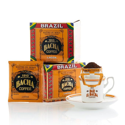 Bacha Coffee | Lagoa Brazil Single Origin, 100% Arabica Specialty Coffee Beans, Medium Light Roast, x12 Individually Wrapped Single Serve Filter Bags