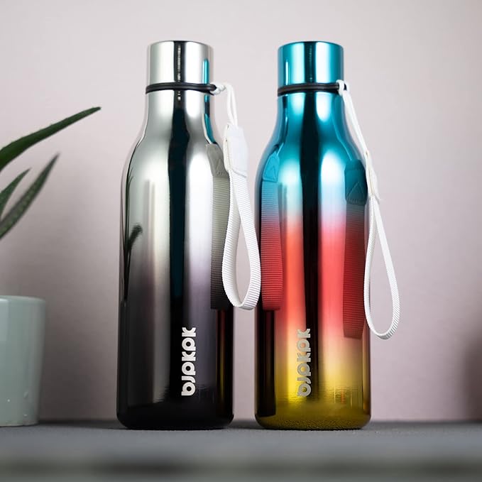 BJPKPK Insulated Water Bottles, 18 oz Stainless Steel Metal Water Bottle with Strap, BPA Free Leak Proof Jugs,Mugs,Flasks, Reusable Thermal Flasks for Sports & Travel, Caribbean Sunrise