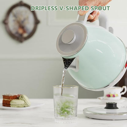 Electric Tea Kettle, 1500W /1.0L Hot Water Boiler Heater Pot, Retro Small Electric Kettle, 100% Stainless Steel BPA Free Electric Teapot, Auto Shut-Off & Boil-Dry Protection