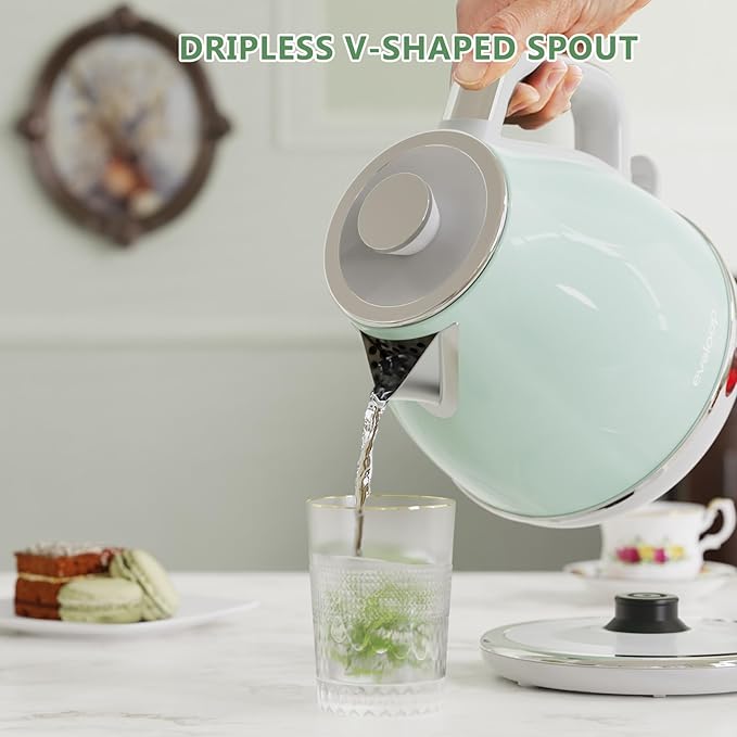 Electric Tea Kettle, 1500W /1.0L Hot Water Boiler Heater Pot, Retro Small Electric Kettle, 100% Stainless Steel BPA Free Electric Teapot, Auto Shut-Off & Boil-Dry Protection