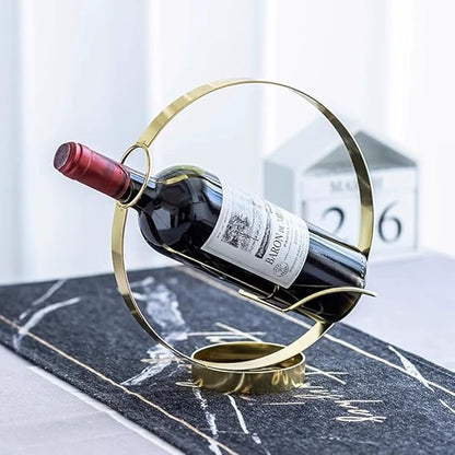 Metal Single Tabletop Wine Rack – Freestanding Countertop Decorative Wine Bottle Holder, Unique Wine Gifts and Accessories for Wine Lovers (Gold)