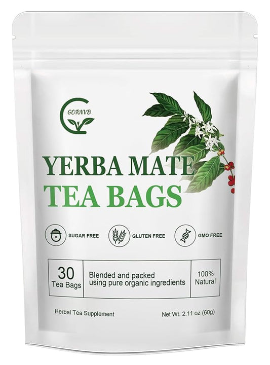 Unsmoked Yerba Mate Tea Bags, Natural Organic Yerba Matte Rich in Chlorophyll, Antioxidants and Vitamins, 30 Tea Bags