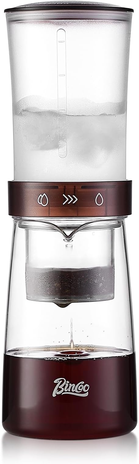Adjustable Flow Cold Brew Coffee Maker, 450ml Glass Ice Drip Tower with Control Valve & 500-Mesh Stainless Steel Filter for Smooth, Low-Acid Cold Brew Iced Coffee at Home (Translucent Amber)