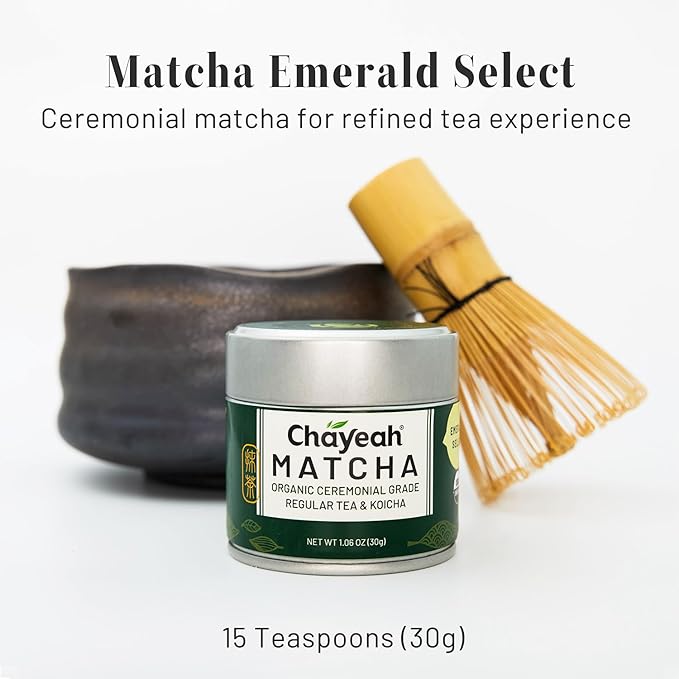 CHAYEAH, Emerald Select Matcha – Organic Ceremonial Grade Matcha Green Tea Powder, Premium First Harvest (1.06 oz Tin)