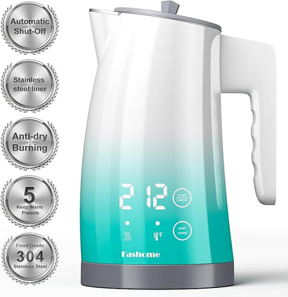 Electric Kettle Temperature Control, 304 Stainless Steel Interior, BPA-Free, 1.25L Hot Water Boiler, 1200W Kettle with Auto Shut-Off, Cordless Base (Blue Gradient)