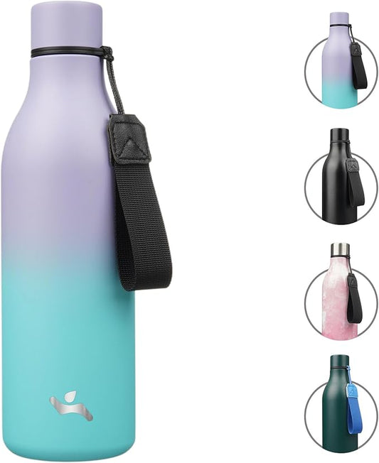 Insulated Water Bottle with Strap,25 oz Double Wall Stainless Steel Vacuum Bottles Metal Water Flask,Lavender Green