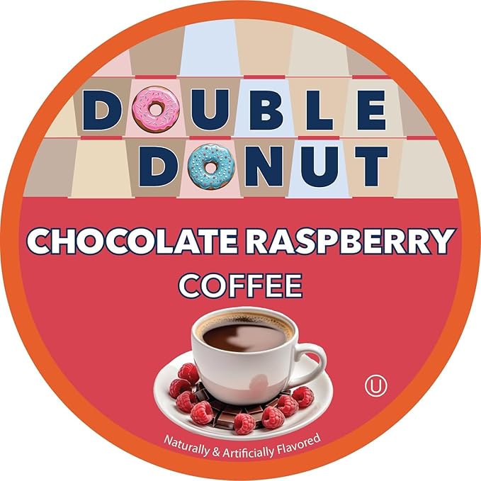 Double Donut Coffee Chocolate Raspberry Flavored Coffee Pods, Medium Roast Coffee, compatible with Keurig K Cups Brewers, 20 Count