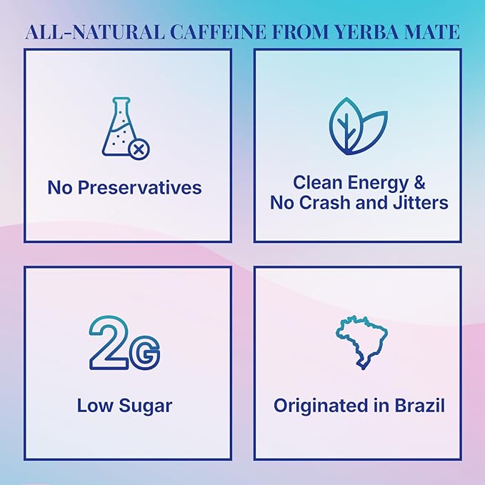 Yerba Mate Instant Tea Powder, 4-in-1 Functional Yerba Extract with Prebiotics & Probiotics, Low Sugar Clean Energy Drink for Focus, Gut Health & Reduce Brain Fog, Peach Mango - 30 Servings